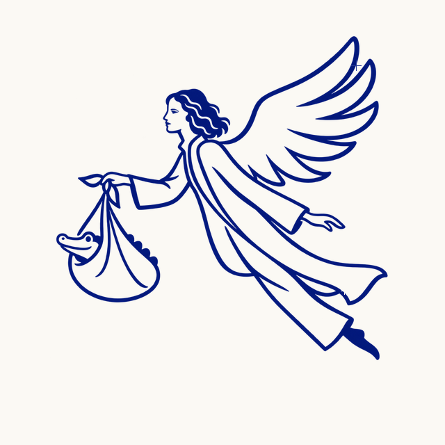 Animated angel carrying a baby alligator